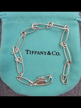 Tiffany & Co. Silver Paperclip Link Bracelet on Tiffany Blue Pouch
